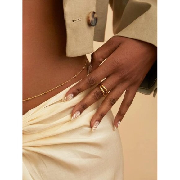 14K Gold Plated Layered Cuban Pearl Satellite Rope Belly Belt for Women 2Pcs - Picture 4 of 6